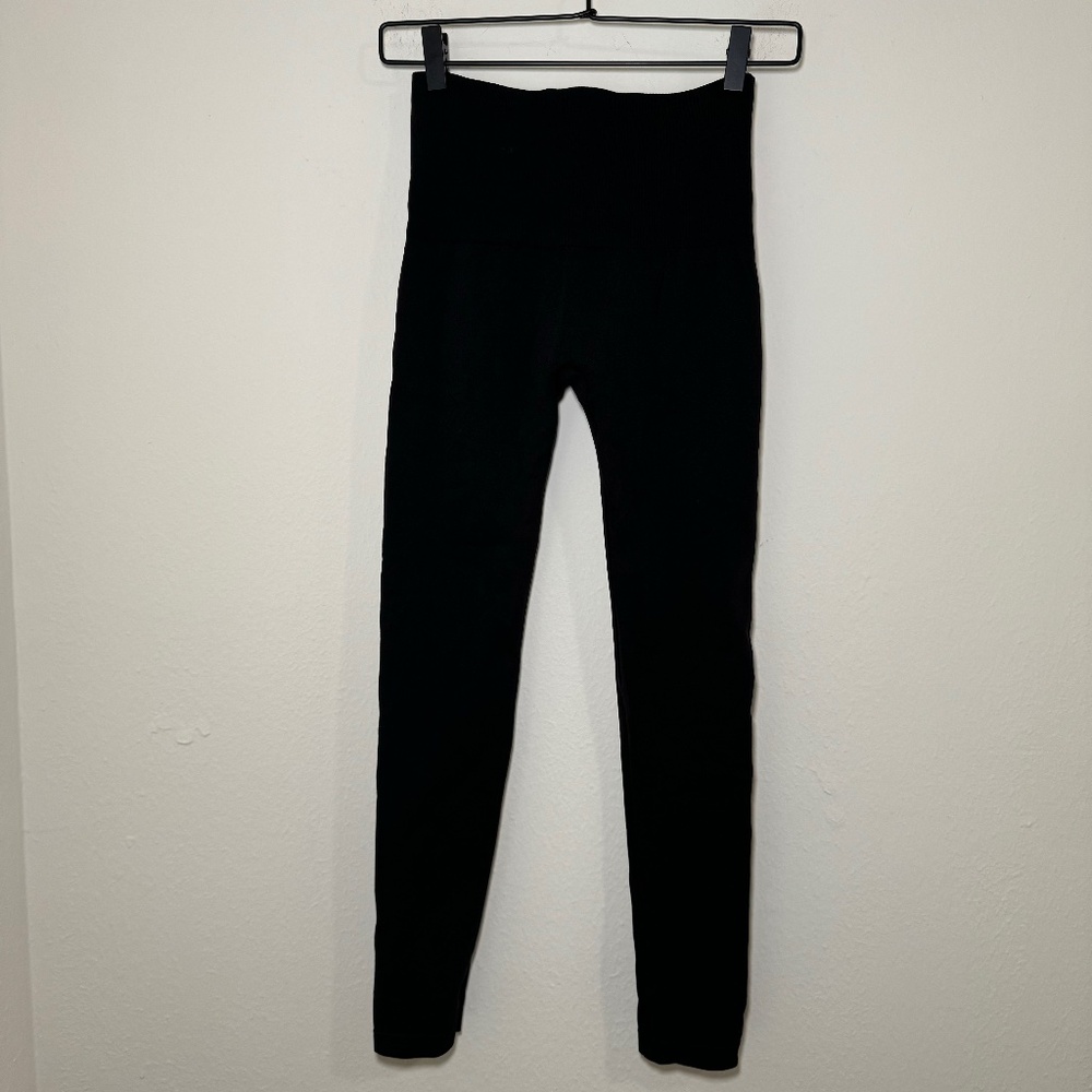 Spanx Leggings Women's LG Black Ribbed Stretch Casual Everyday